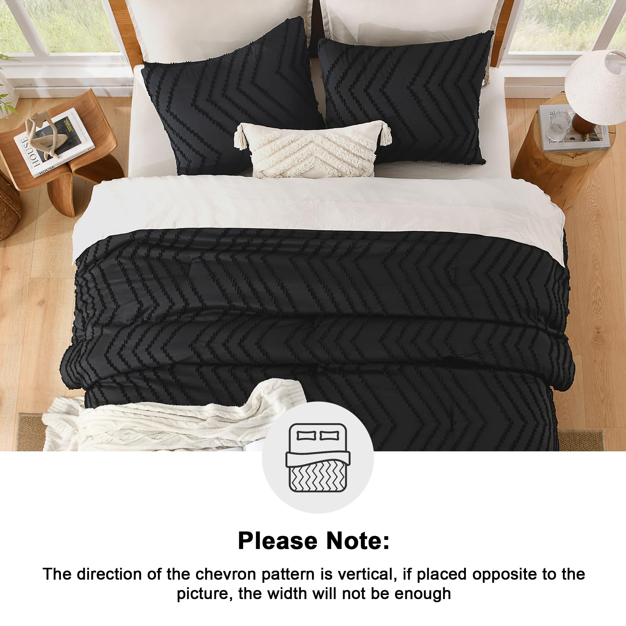 Litanika Black King Comforter Set, 3 Pieces Lightweight Tufted Bedding Sets, Down Alternative Comforter Fluffy Bed Set Gift Choi