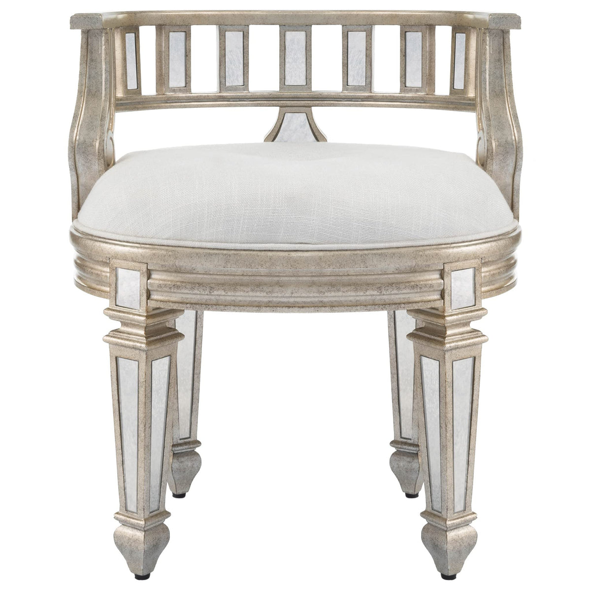 HomeRoots Silver Birch Wood Solids; MDF Mirrored Crescent Vanity Stool