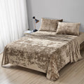 Fredsure Distressed Velvet Sheet Set, 4 Pieces Khaki Queen, Ultra Soft, Warm