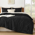 Litanika Black Full Comforter Sets, Lightweight Fluffy Bedding Comforter Sets For Bed, 3 Pieces Down Alternative Comforter Bed S