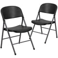 2 Pack HERCULES Series 330 lb. Capacity Black Plastic Folding Chair with Charcoal Frame