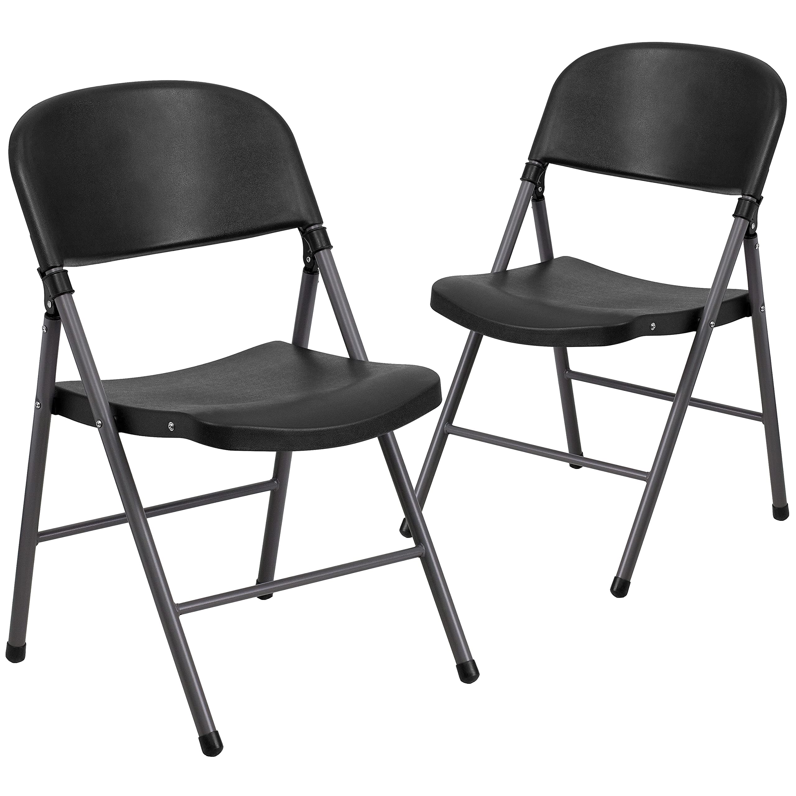 2 Pack HERCULES Series 330 lb. Capacity Black Plastic Folding Chair with Charcoal Frame