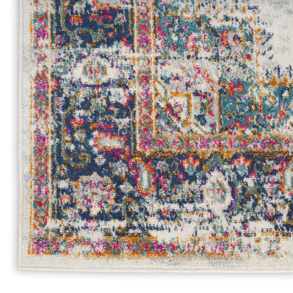 Nourison Passion Bordered Ivory Blue 2'2'' X 10' Area -Rug, Easy -Cleaning, Non Shedding, Bed Room, Living Room, Dining Room, Ki