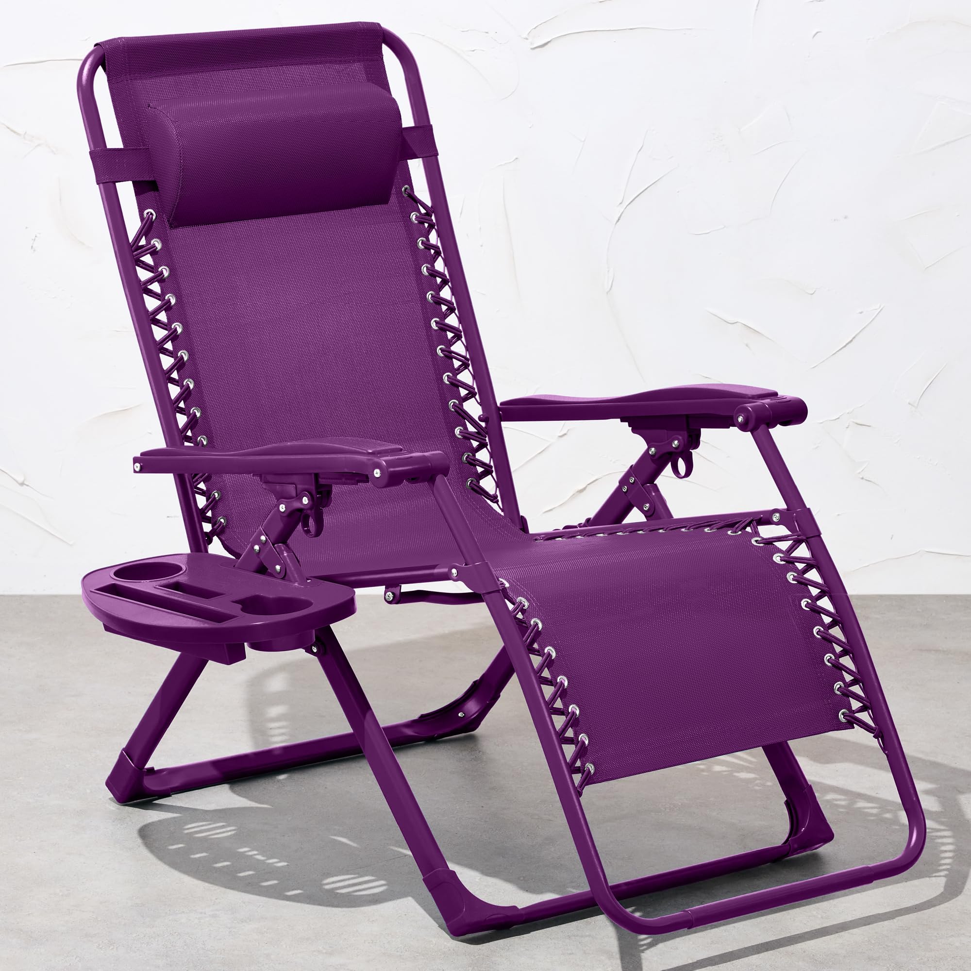 Best Choice Products Adjustable Zero Gravity Chair, Monochromatic Color Folding Patio Recliner W/Side Tray, Headrest - Amethyst