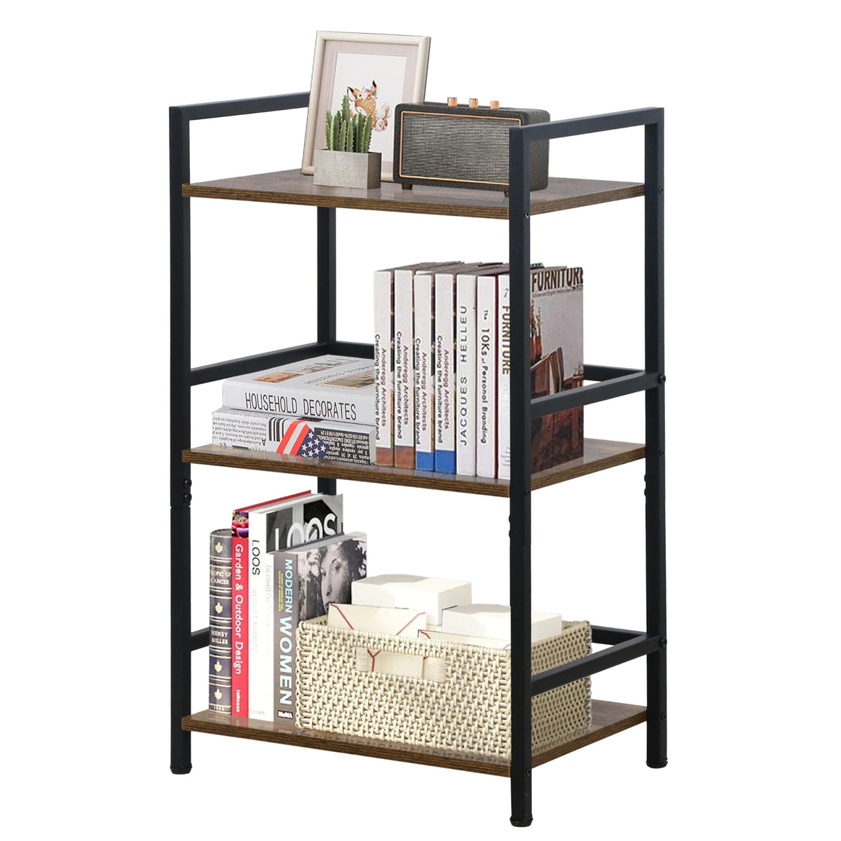 LOFTEY Small Bookshelf, 3 Tier Short Bookcase for Small Spaces, Metal Frame