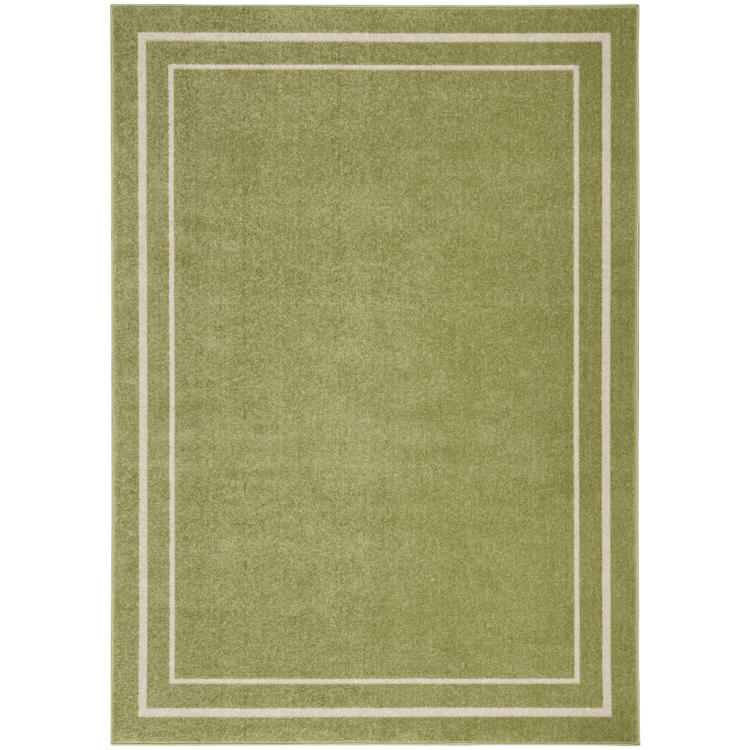 Nourison Essentials Indoor/Outdoor Solid Bordered Green Ivory 5' X 7' Area Rug, Easy Cleaning, Non Shedding, Bed Room, Living Ro