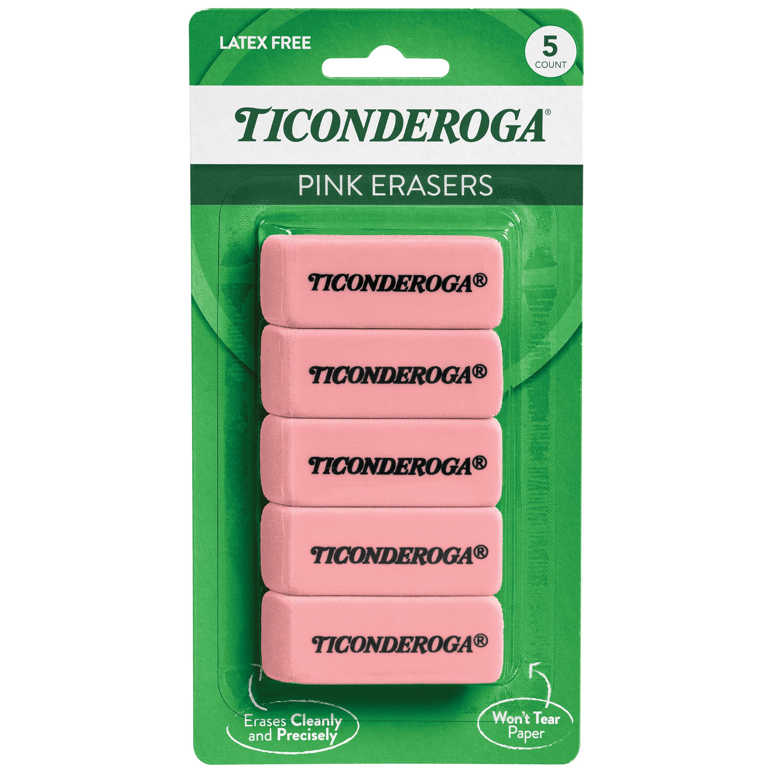 Ticonderoga Wedge Erasers, Pink, 5 Count