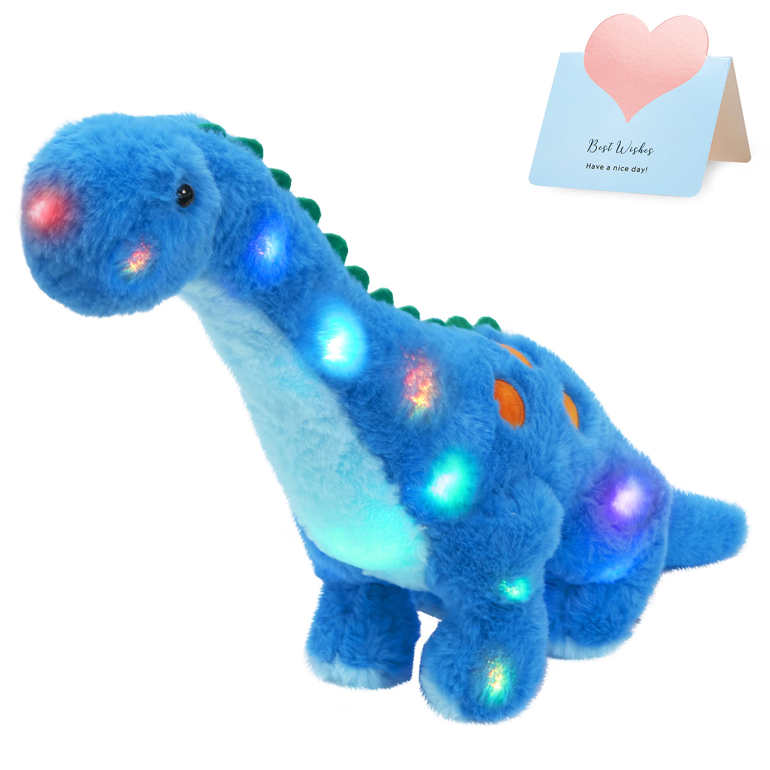 Houwsbaby 14    Blue Light Up Dinosaur Stuffed Animal Floppy Led Glowing Diplodocus Plush Toy Night Lights Glow Pillow Long Neck
