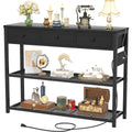 Ecopriso 47   Entryway Table with Outlets and USB Ports, Console Table with 3 Drawers, Sofa Table Narrow Long with Storage She