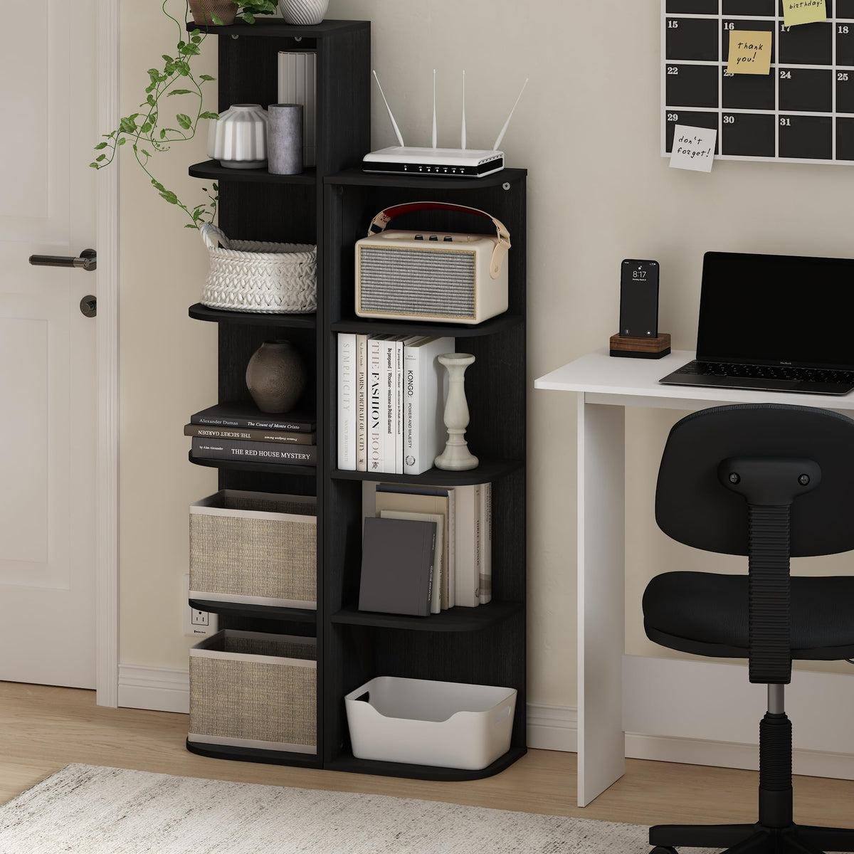 Furinno Pasir 5-Tier Corner Open Shelf Bookcase, Blackwood