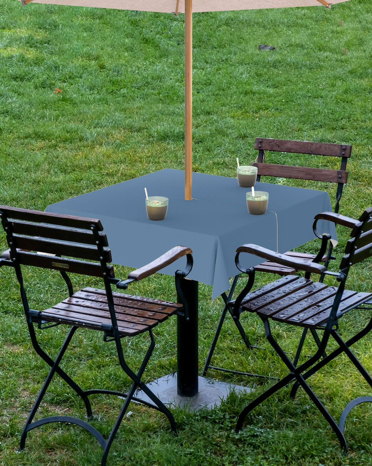 Queenker Royal Blue Outdoor Tablecloth With Umbrella Hole And Zipper, Solid Color Table Cover For Square Tables Waterproof Table