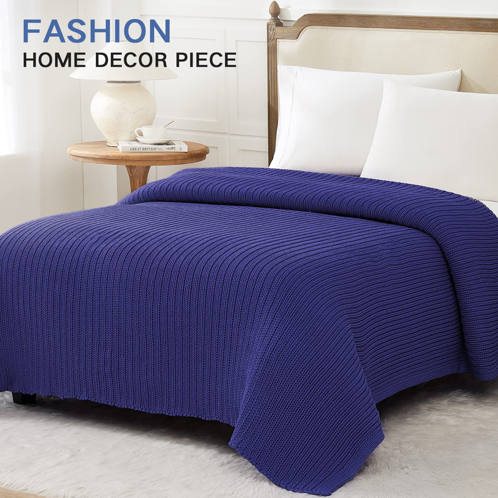 Guohaoi Knitted Weighted Blanket(Dark Blue 50''X60'' 5Lbs),Home D  Cor Cooling Throw Blanket For Hot Sleepers,Hand Made Chunky K