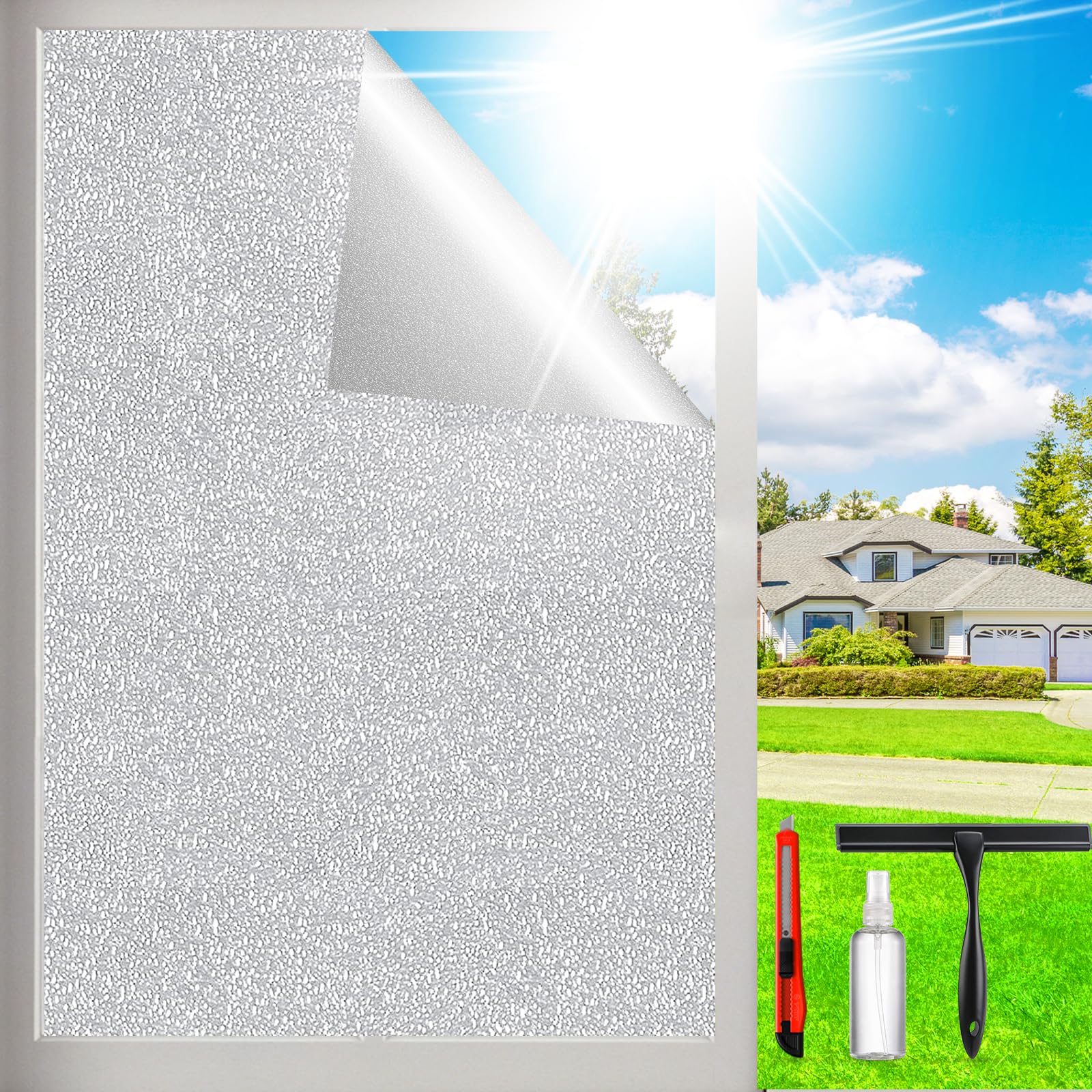 Window Privacy Film Frosted Glass Window Film Sun Blocking Window Tinting Film for Home, Static Clings Removable Frosting Bathro