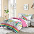 Dream Factory Kids 5-Piece Complete Bed Set Easy-Wash Super Soft Microfiber Comforter Bedding, Twin, Teal Rainbow Flare, (2D8725