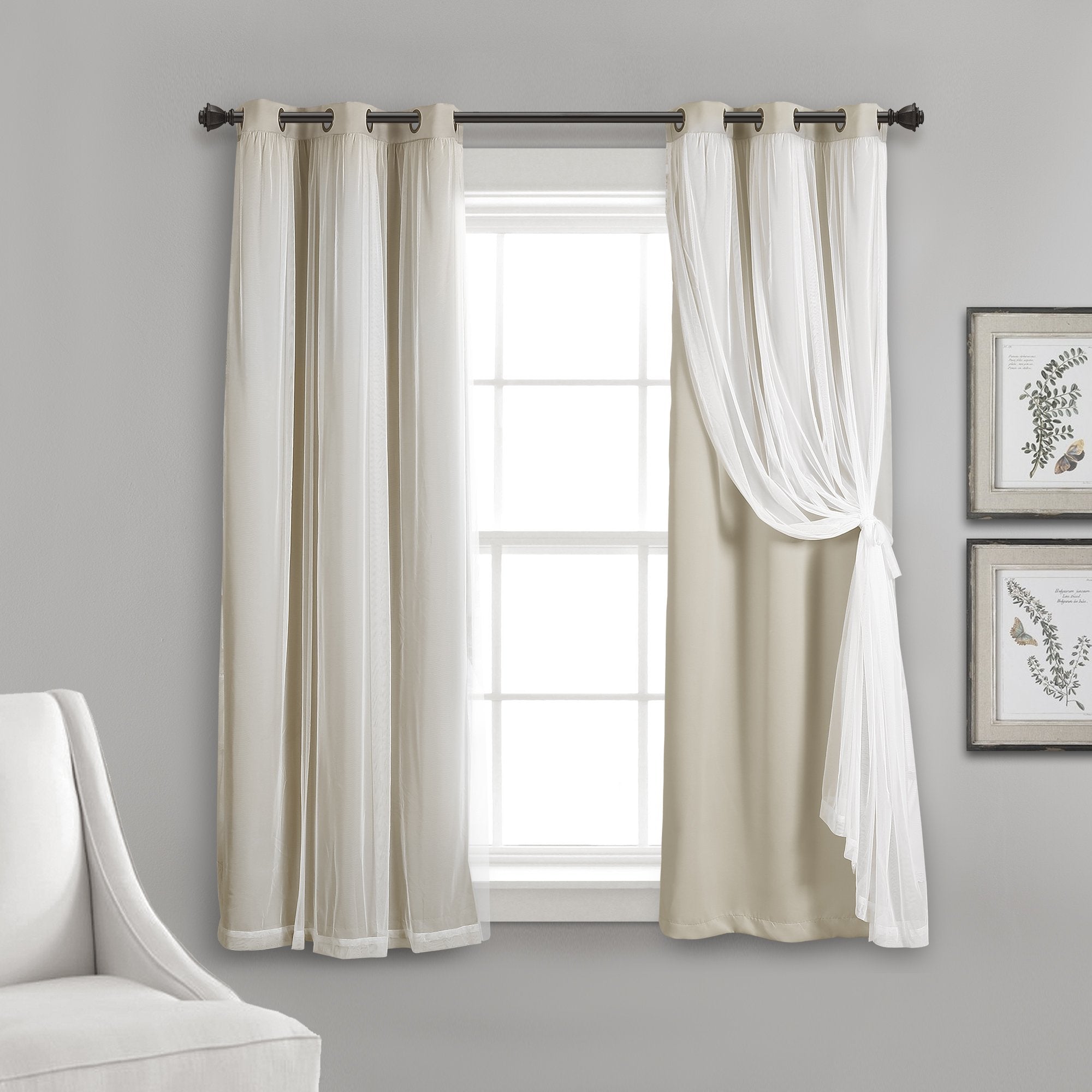 Lush Decor Sheer Grommet Curtains With Insulated Blackout Lining, Window Curtain Panels, Pair, 38'W X 45'L, Wheat - Curtain Wi