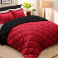 Hig 3Pc Red Queen Size Comforter Set-All Season Reversible Down Alternative Comforter With Two Shams -Quilted Duvet Insert With