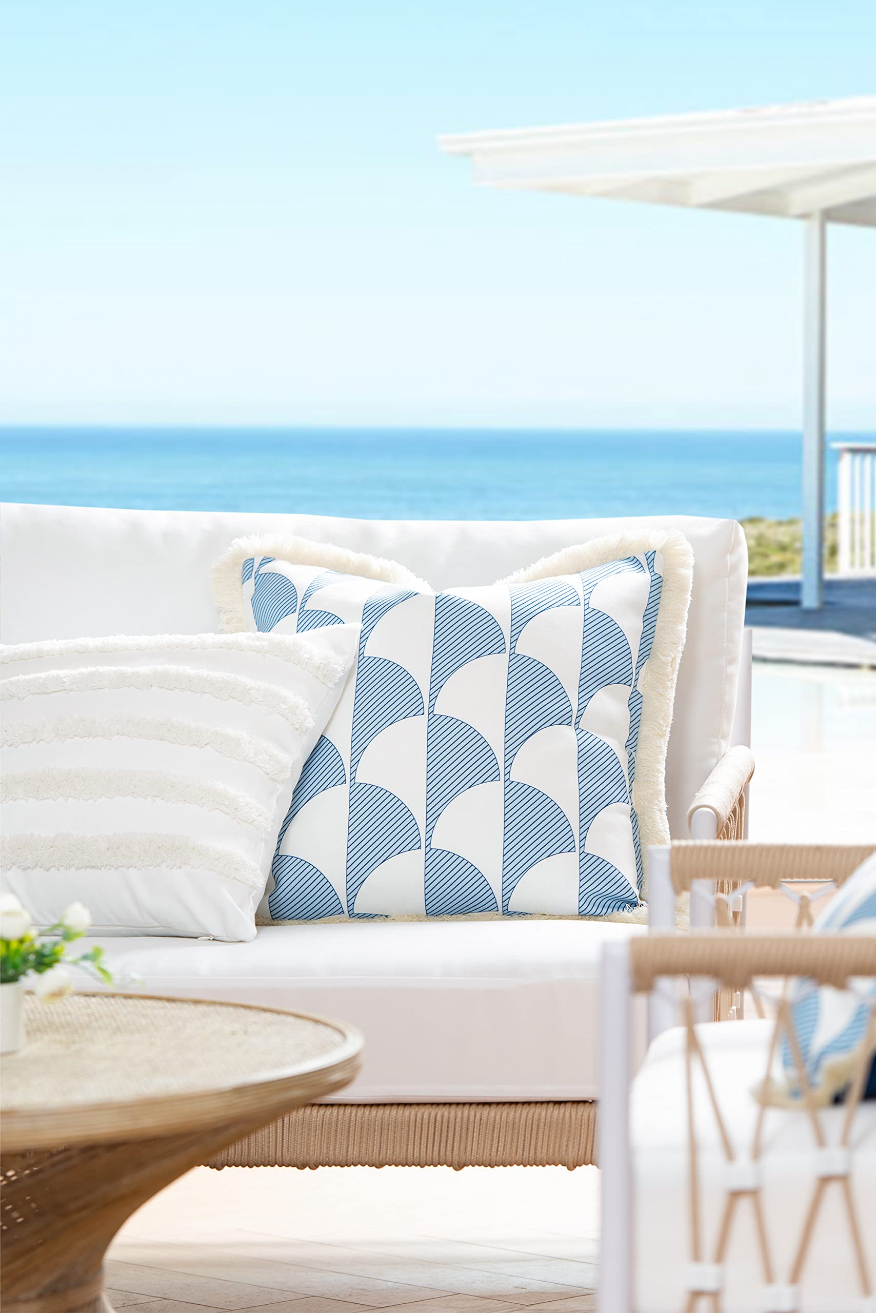 Hofdeco Premium Coastal Hampton Style Patio Indoor Outdoor Pillow Cover Only, 20'X20' Water Resistant For Backyard, Couch, Bab