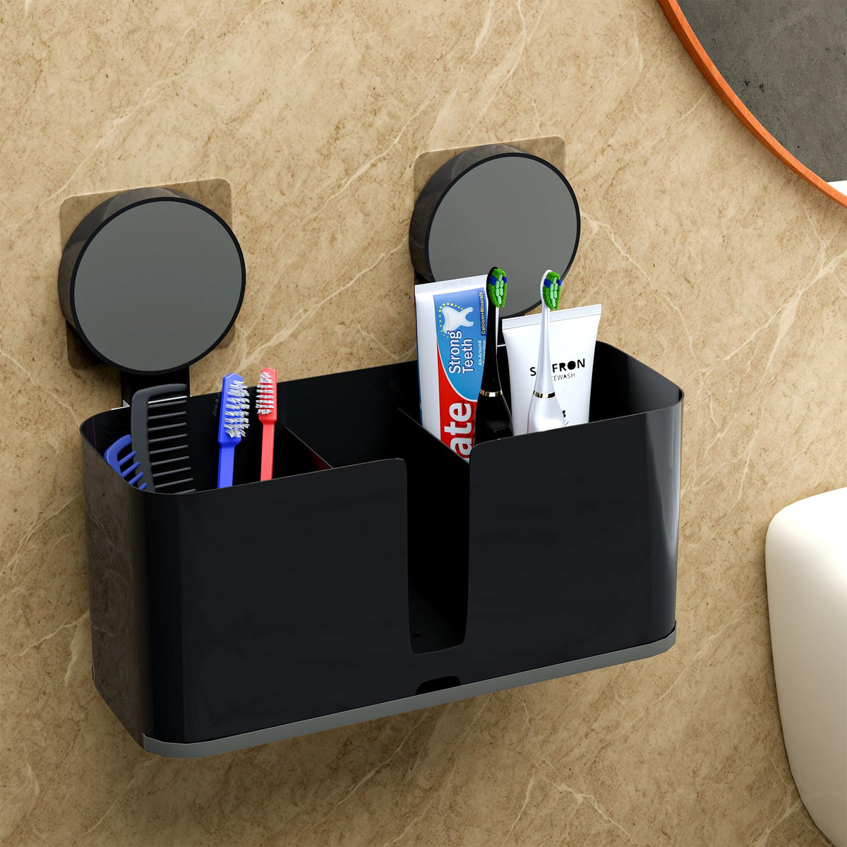 Kuber Industries Plastic SelfAdhesive Toothpaste Holder | Wall Mounted Tooth Brush Holder Bathroom | Bathroom Organiser Without