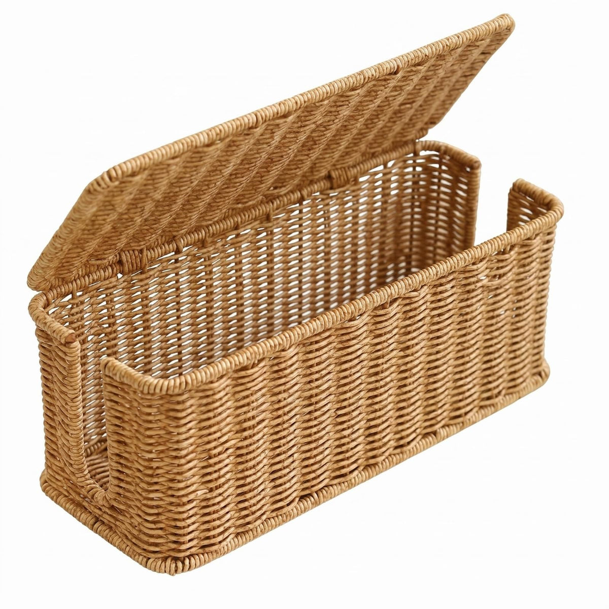 Ecomistiq Reinforced Rim Rectangular Storage Basket Woven Rattanstyle Sturdy Household Organizer, Double Opening | Bins & Baske