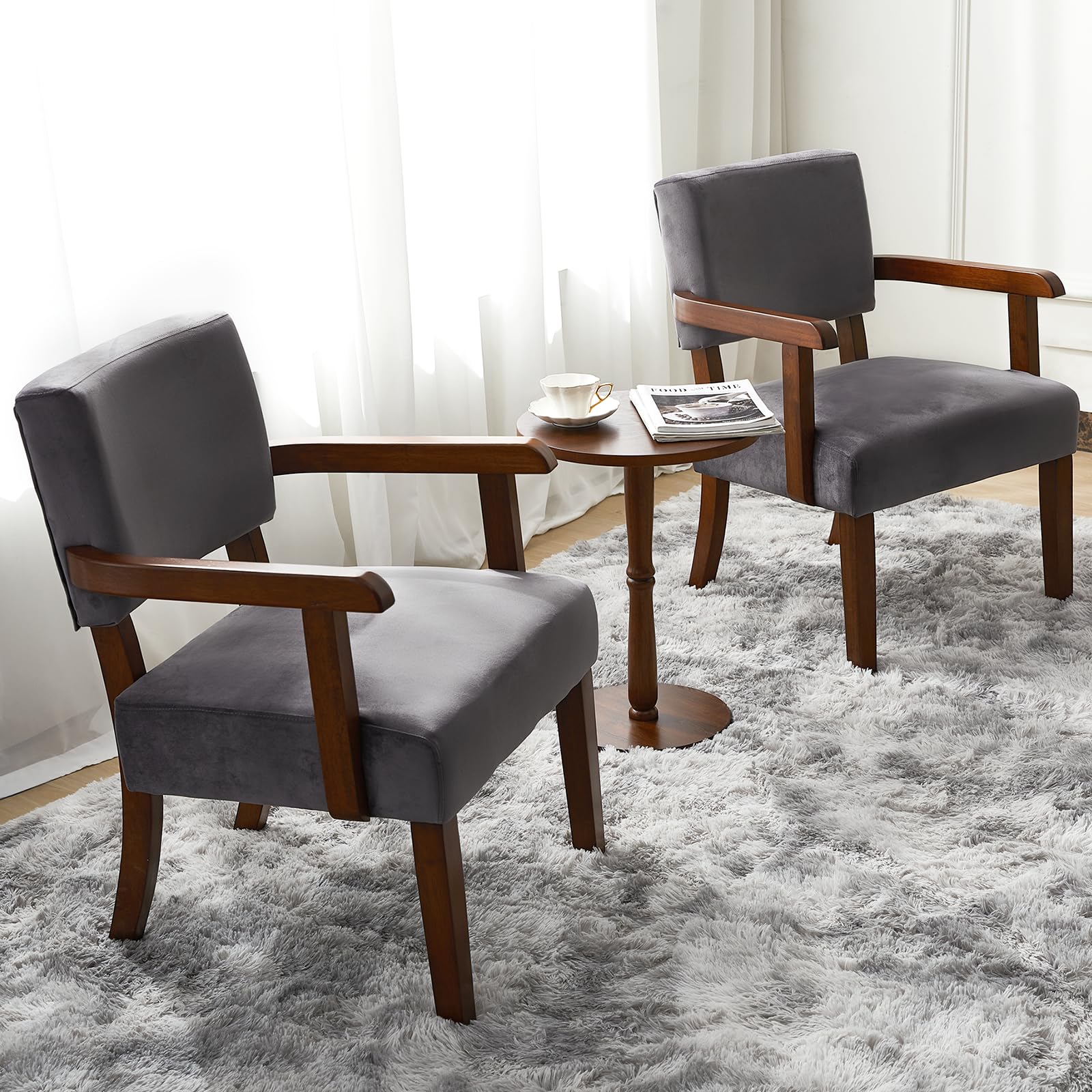 FAGAGA Accent Chair Set of 2 with Table, Living Room Chairs with VelvetSoft Seat and Armrests for Living Room Bedroom Reading Ro