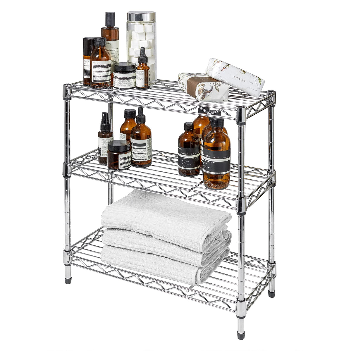 Seville Classics Compact Mini Desktop Metal Steel Wire Shelf Organizer Unit Shelving For Cabinets, Bath, Kitchen, Countertop, 3