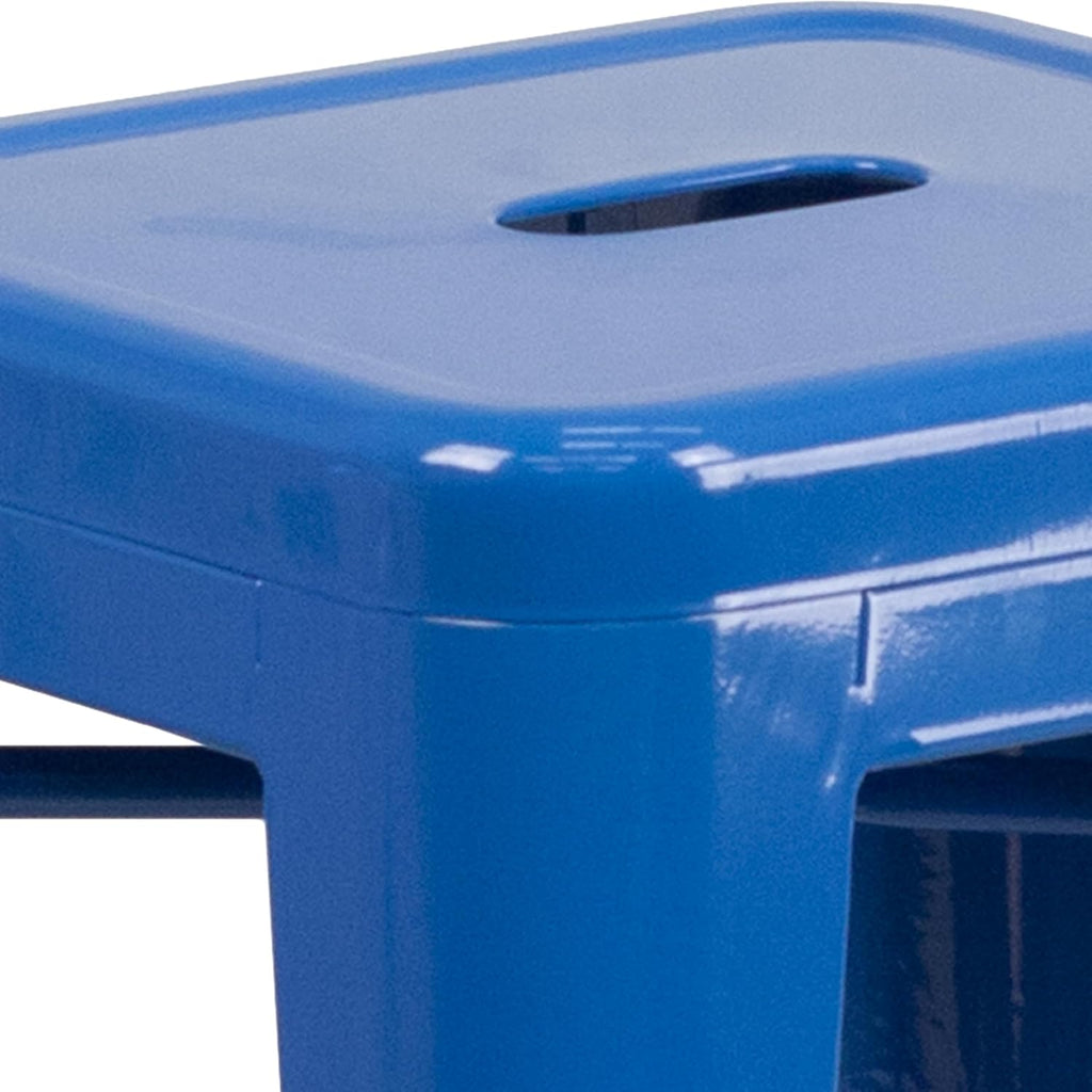 Commercial Grade 24 High Backless Blue Metal Indoor-Outdoor Counter Height Stool with Square Seat