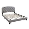 Benjara BM232033 Queen Bed with Button Tufted Scalloped Headboard, Light Grey