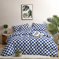 Clothknow Blue White Plaid Full Comforter Set 3Pcs Royal Blue White Bedding Comforter Sets Grid Comforter Full Soft Dark Blue Full Size Comforter Sets