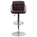 2 Pk. Brown Quilted Vinyl Adjustable Height Barstool with Arms and Chrome Base