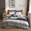 Dreamingo Queen Duvet Cover Gray Blue White Stripes Modern Geometric Bedding Set For Teen Boys Men 100% Cotton Lightweight Soft