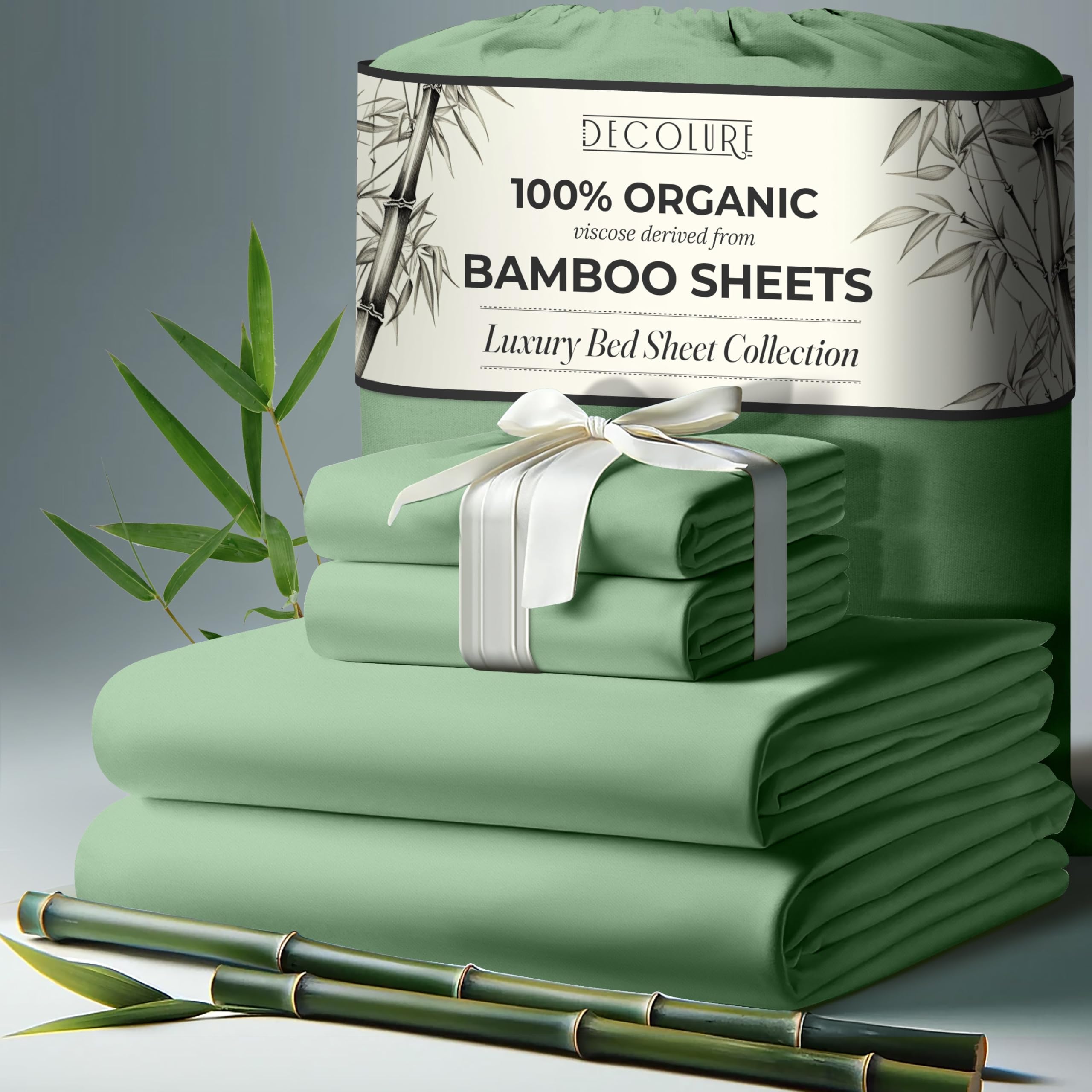 Decolure 100% Organic Viscose Derived From Bamboo Sheets Full Size 4Pcs - Ultra Soft & Luxuriously Cooling, 17'' Deep Pocket, Do