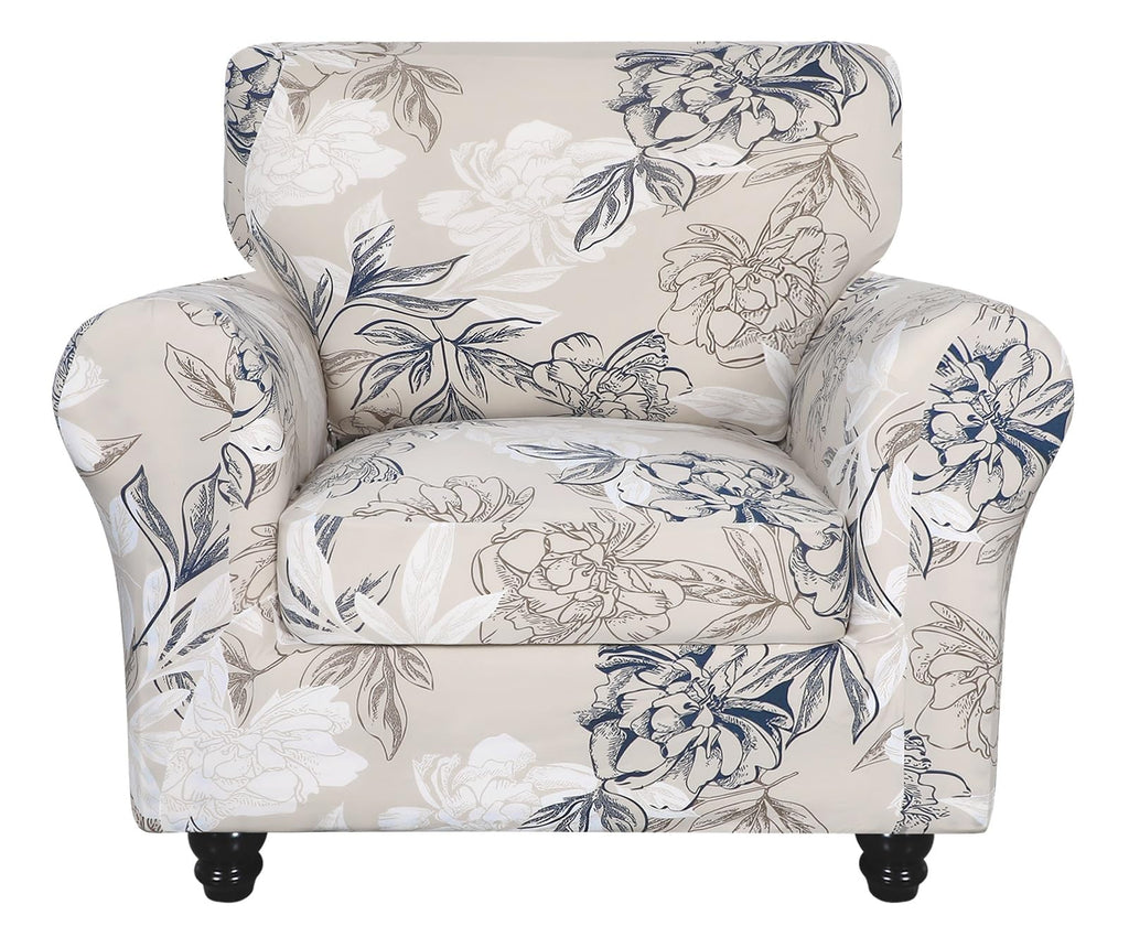 Searchi Stretch Sofa Cover Printed Couch Covers, Floral Pattern 2 Piece Armchair Slipcover With Separate Chair Cushion Cover, Washable Furniture Protector For Living Room(Armchair, Flower Shadow)