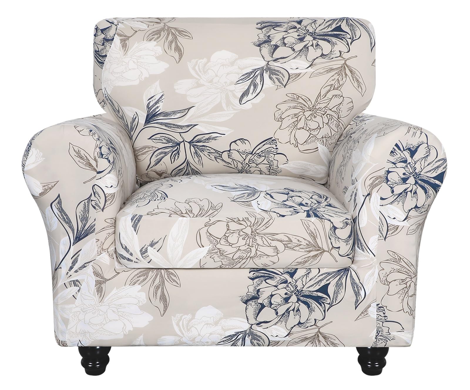 Searchi Stretch Sofa Cover Printed Couch Covers, Floral Pattern 2 Piece Armchair Slipcover With Separate Chair Cushion Cover, Washable Furniture Protector For Living Room(Armchair, Flower Shadow)