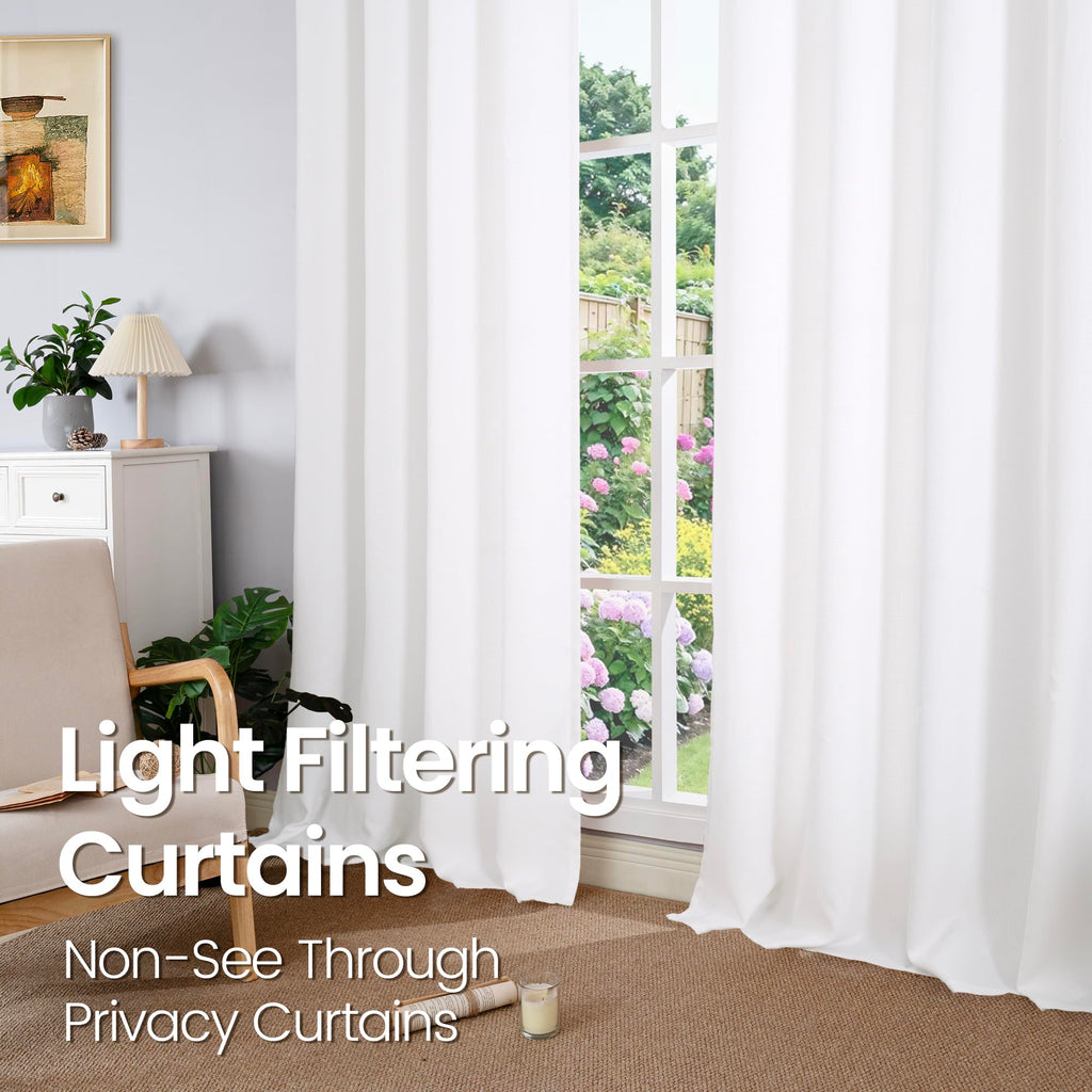 Bgment Pure White Curtains 63 Inch Length 2 Panels Set For Bedroom, Grommet Thick Linen Look Burlap Textured Light Filtering Privacy Window Drapes For Farmhouse Living Room, 55 X 63 Inch