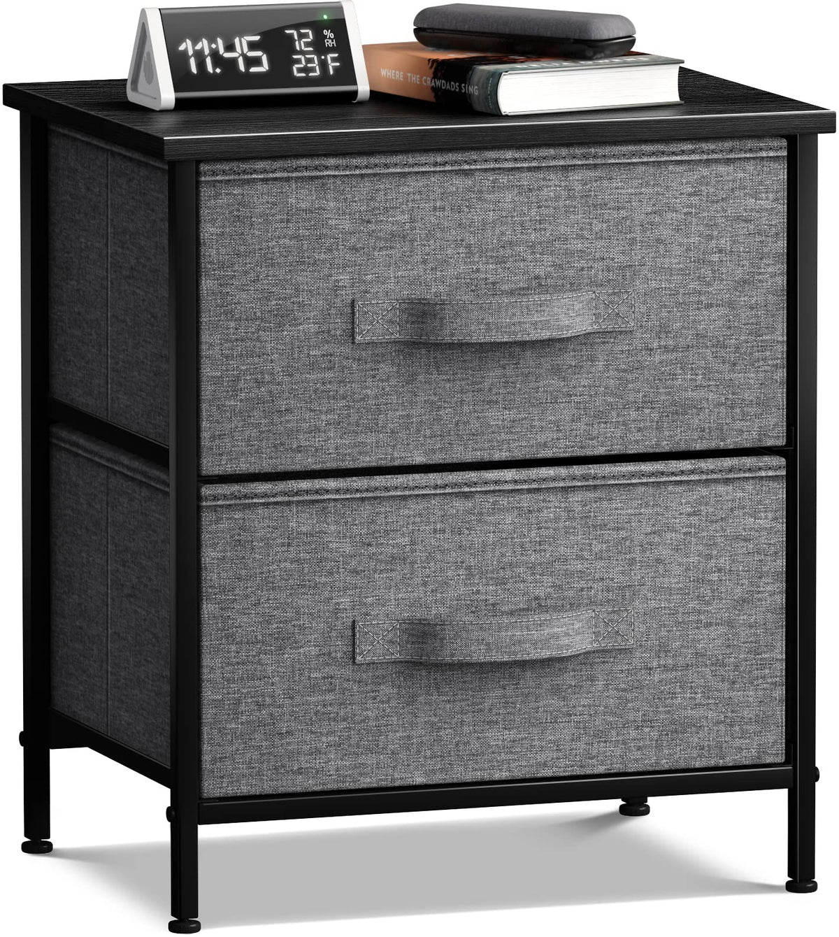 Sorbus Nightstand With 2 Drawers - Bedside Furniture End Table Night Stand With Steel Frame, Wood Top & Easy Pull Fabric Bins - Small Dresser & Chest For Home, Bedroom Accessories & Office
