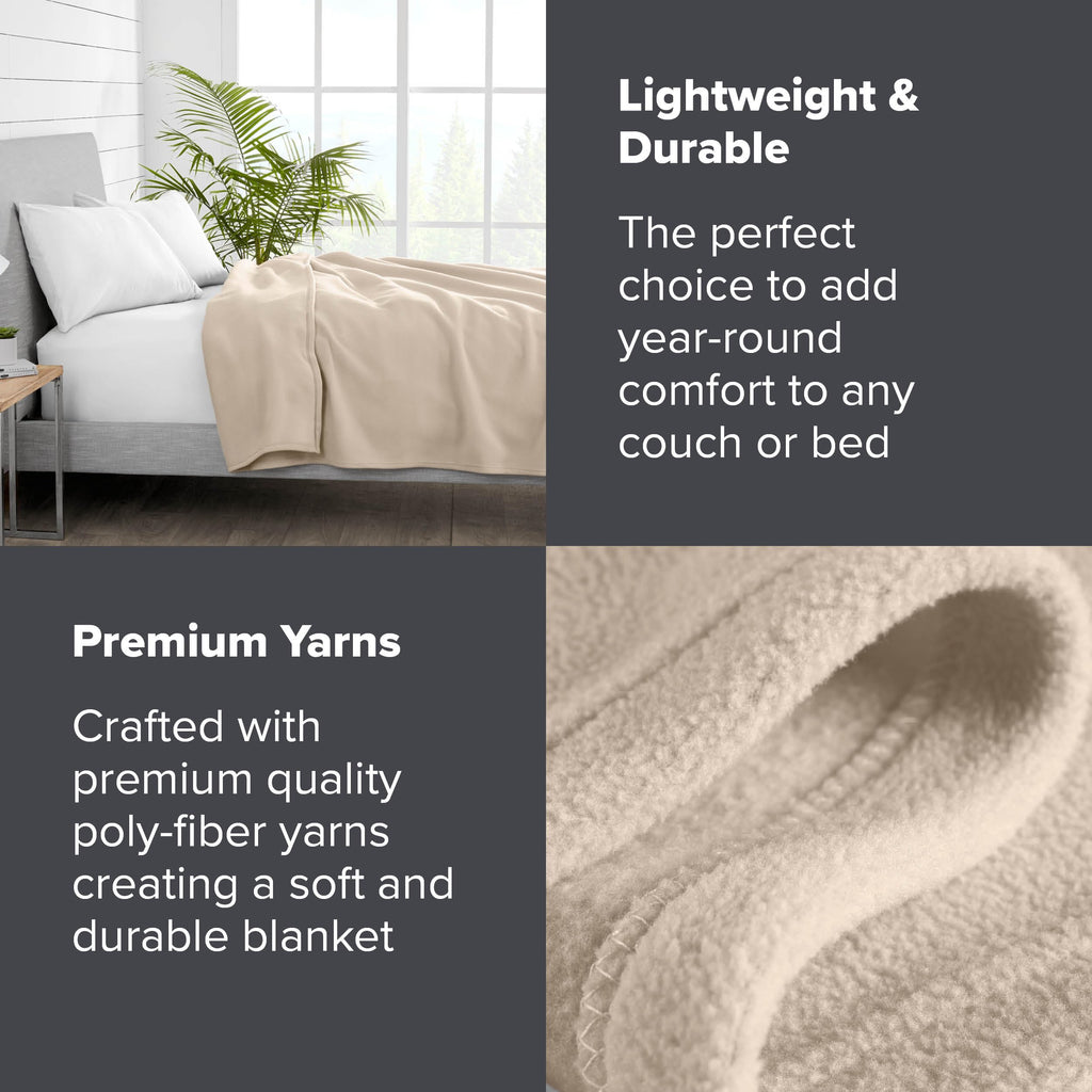 Bare Home Polar Fleece Blanket - Full/Queen Blanket - Sand - Warm & Cozy - Premium Fleece Blanket - Blanket For Bed, Sofa, Campi