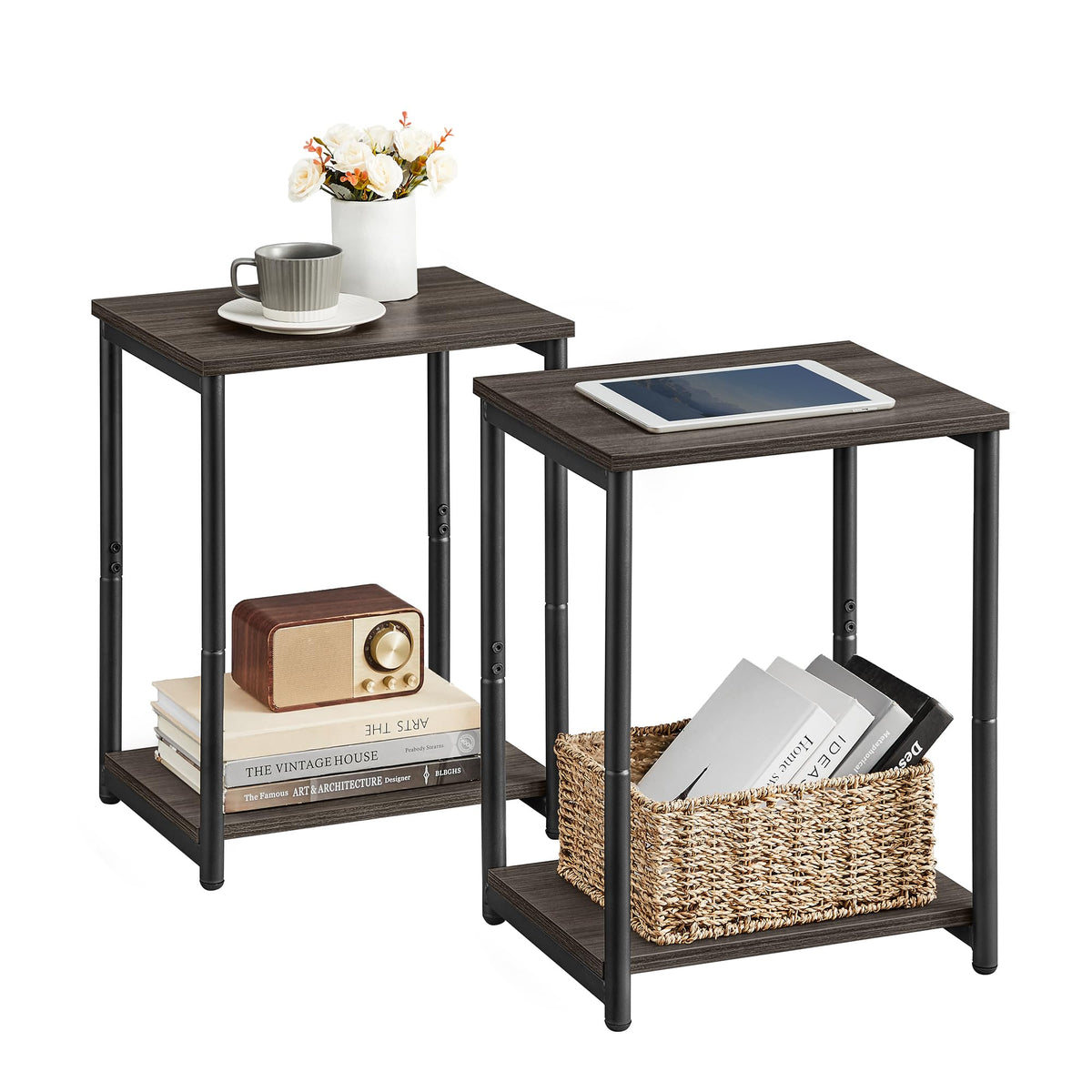 Vasagle Side Tables Set Of 2, Small End Table, Nightstand For Living Room, Bedroom, Office, Bathroom, Chestnut Brown And Classic Black Ulet272B74