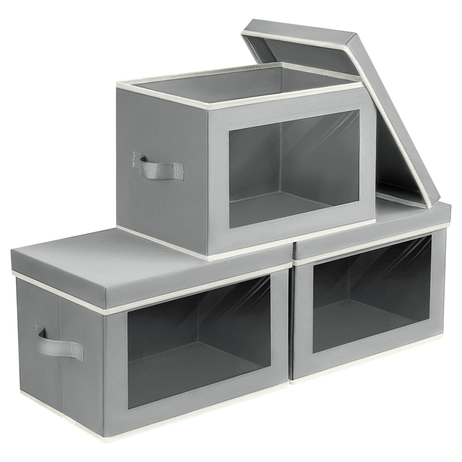 Homsorout Storage Bins, Storage Baskets for Shelves with Window, Fabric Storage Bins with Handle, Foldable Storage Cubes Boxes f