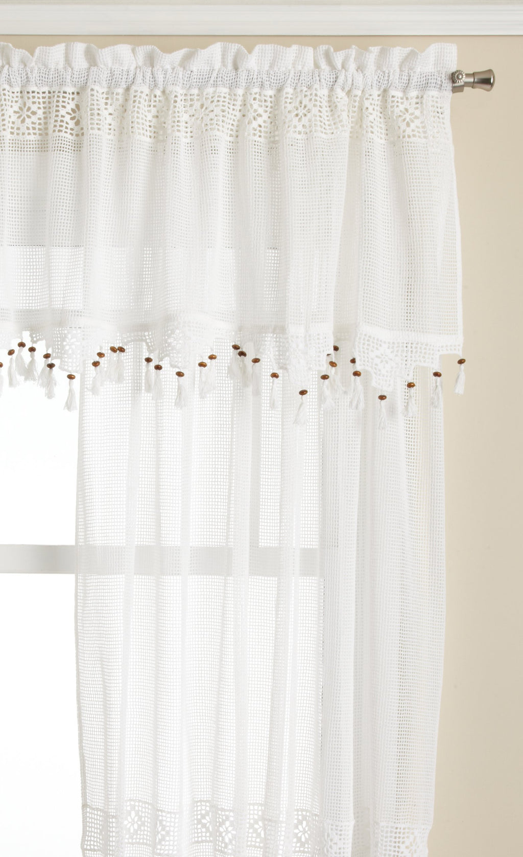 Today's Curtain Gettysburg Knitted 63-Inch Crochet Panel, White