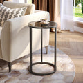 SAYGOER Small Side Table Round Glass End Table for Small Spaces Narrow Couch Night Stand Modern Bedside Table with Black Metal F