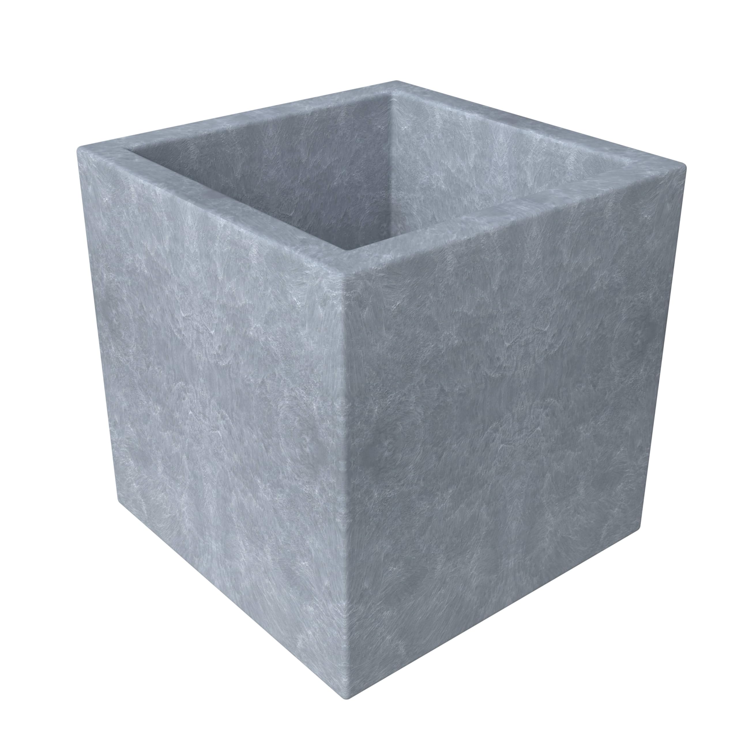 Fern Series Poly Stone Planter 23.6 Cube in Grey