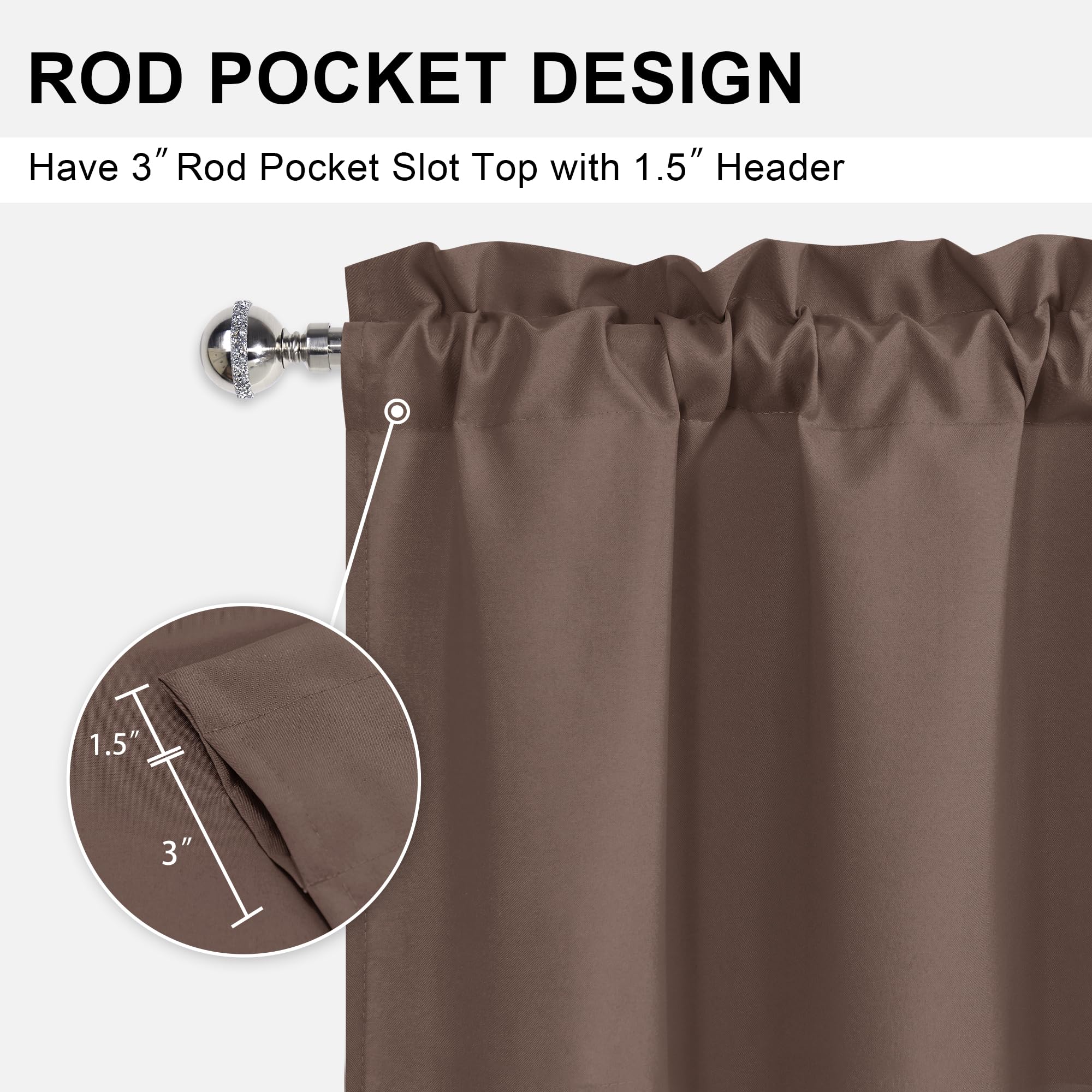 Dwcn Brown Valance Curtains For Living Room, Kitchen Valance Solid Short Topper, Bathroom/Basement Window Curtains, 1 Panel, 42