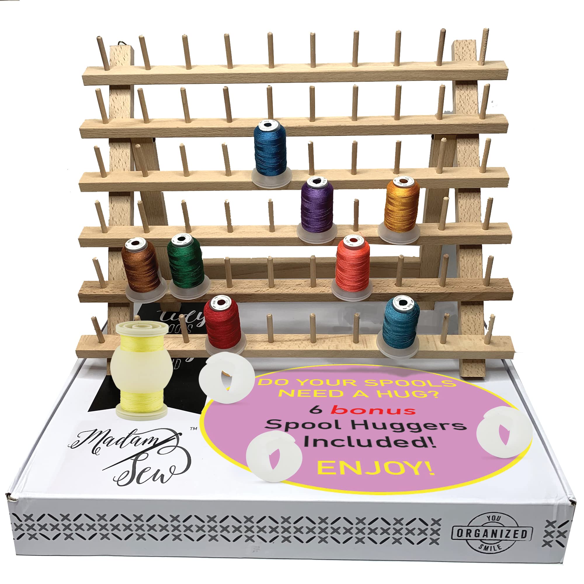 Madam Sew 60-Spool Sewing Thread Rack for Spools of Thread - Free Standing or Wall Mount Embroidery Thread Spool Holder with Att