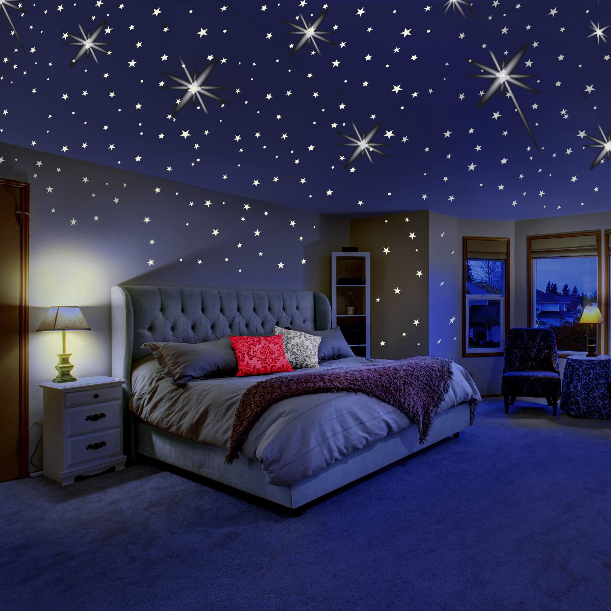 Glow in The Dark Stars for Ceiling or Wall Stickers - Glowing Wall Decals Stickers Room Decor Kit - Galaxy Glow Star Set and Sol