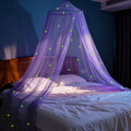 gogofree Purple Bed Canopy for Girls with Glow-in-The-Dark Stars, Princess Canopy Net for Single, Twin, Full and Queen Size Bed,