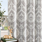 Jinchan 100% Blackout Curtains 108 Inch Length 2 Panels Grey Damask Medallion Window Curtains For Bedroom Extra Long Grommet Thermal Insulated Drapes For Living Room Vintage Window Treatments Set