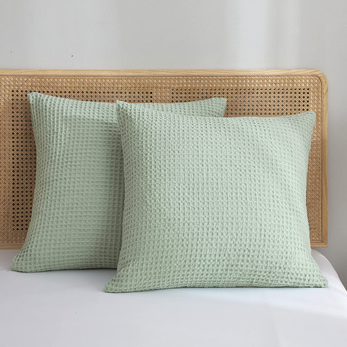 Phf Ultra Soft Waffle Weave Euro Shams Pillow Covers 26' X 26' 2 Pack, No Filling, Breathable Skin-Friendly Euro Throw Pillow Covers For Bed Couch Sofa, Sage Green