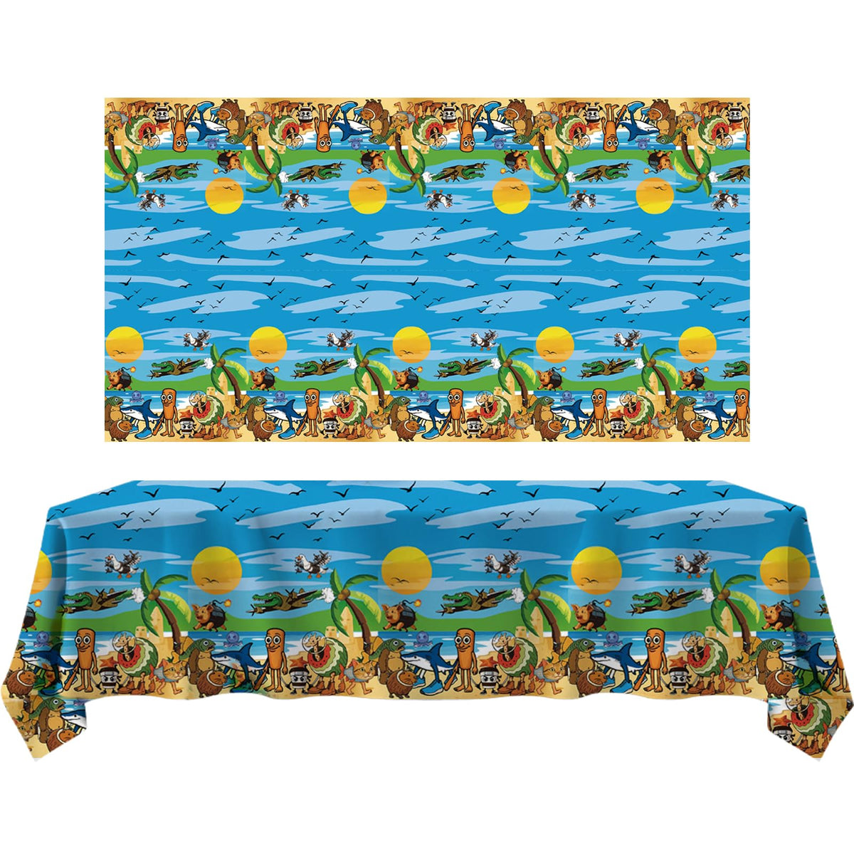 Italian Brainrot Tablecloth Happy Birthday Decorations,Tralalero Tralala Backdrop,Cartoon Animal Theme Table Decorations for Kid