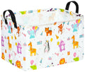 ACMUUNI Rectangle ZOO Happy Birthday Party Gift Shelf Nursery Storage Basket Laundry Hamper with Handles,Toys Storage Box and Bi