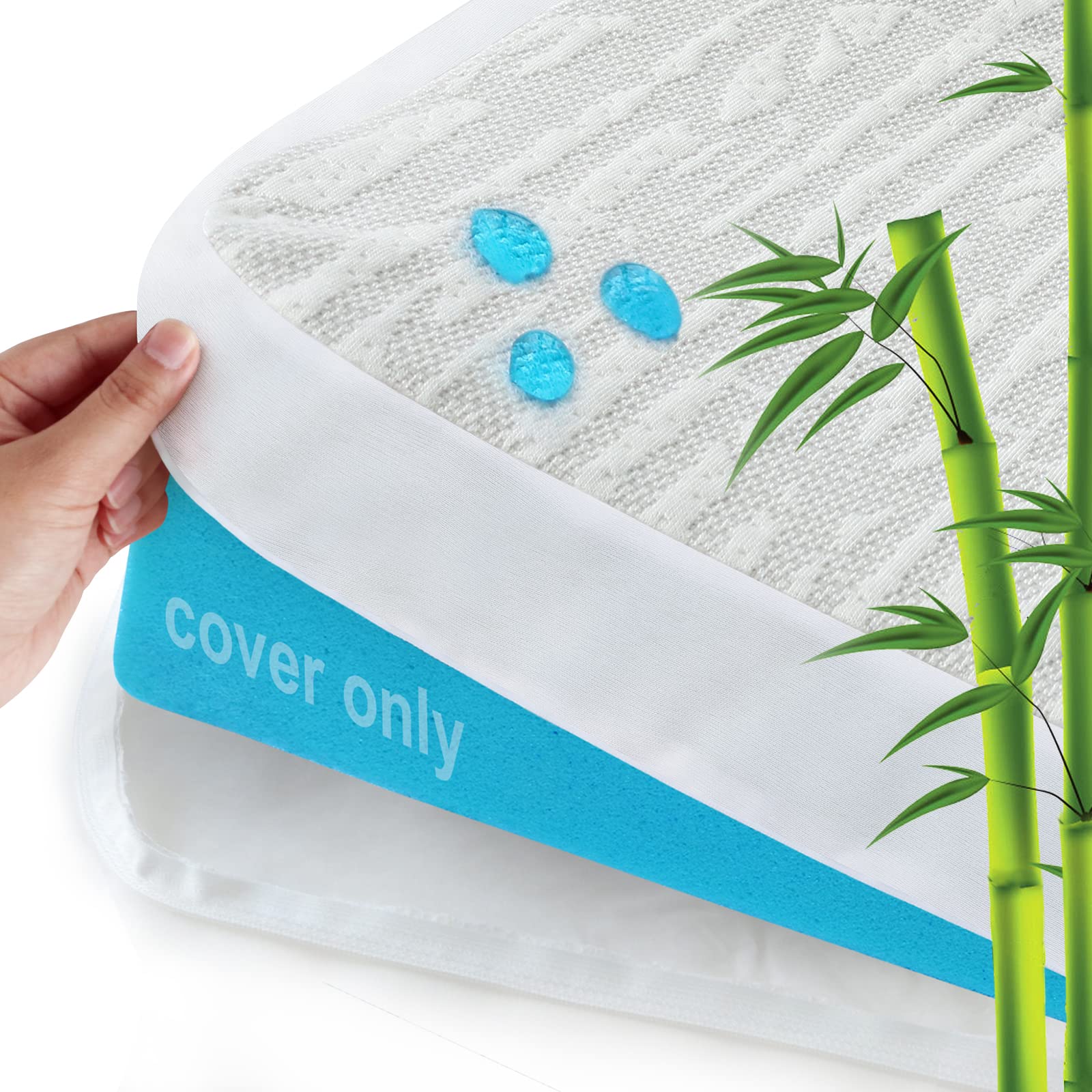 Mattress Topper Cover Protector Queen Size 2 Inch, 100% Waterproof Viscose Made From Bamboo Cooling Mattress Topper Encasement Z